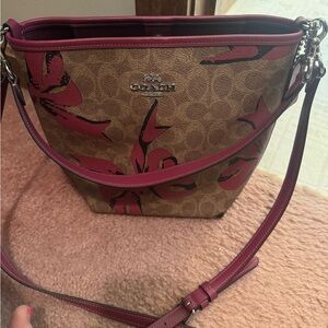 Coach Tan and Pink Shoulder Bag